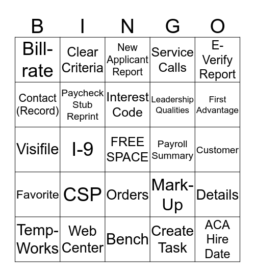 HD Bingo Card