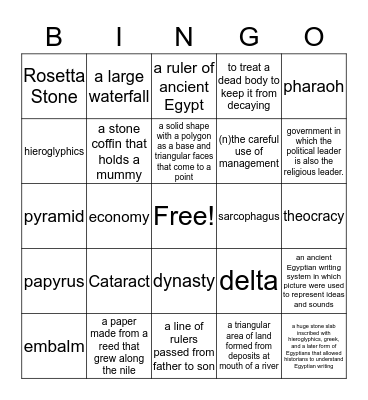 Ancient Egypt Bingo Card