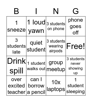 American Gov. Class Bingo Card