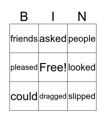 Spellings Bingo Card