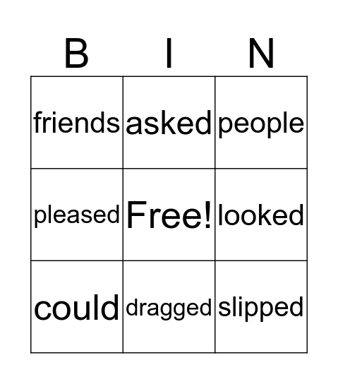 Spellings Bingo Card