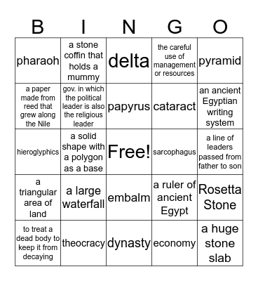 Ancient Egypt Bingo Card