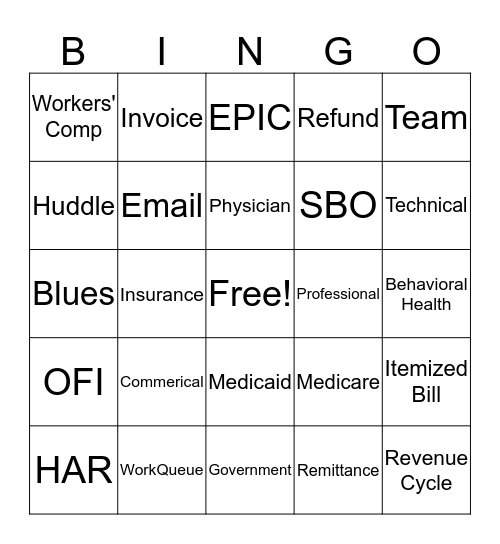 Patient Accounting Week Bingo Card