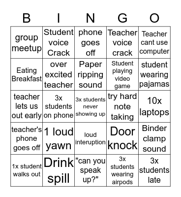 American Gov. Class Bingo Card