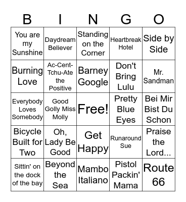 Songs Bingo Card