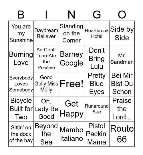 Songs Bingo Card