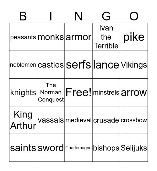 Middle Ages  Bingo Card