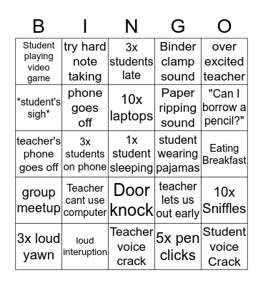 American Gov. Class Bingo Card