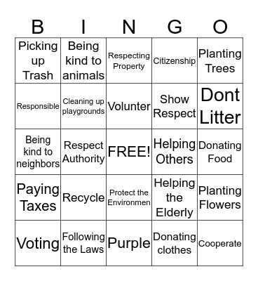 Citizenship Bingo Card