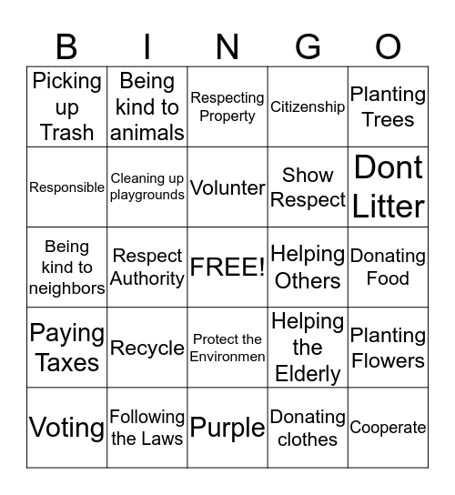 Citizenship Bingo Card