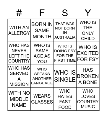 FIND SOMEONE.... Bingo Card
