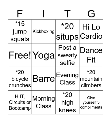 Elevate Fitness Fall Fitgo Challenge Bingo Card