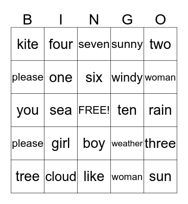 Fun Time Bingo Card