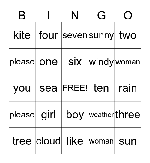 Fun Time Bingo Card