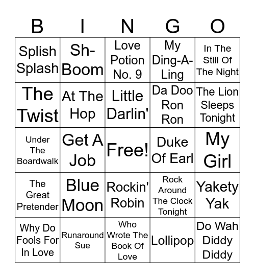 Doo Wop Bingo Card