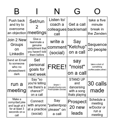 Doctor.com Weekend Push Bingo Card