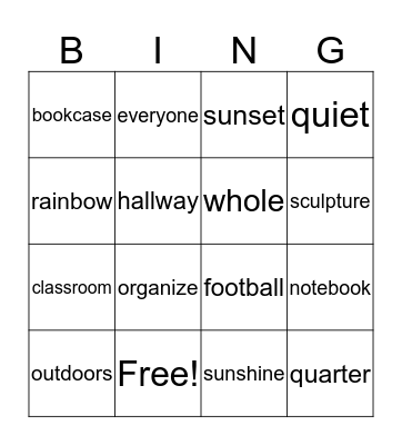 Spelling Words Grade 1 Bingo Card