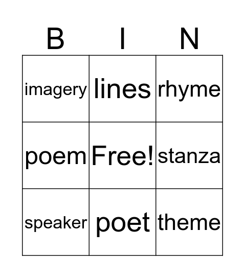 Poetry Vocabulary Bingo Card