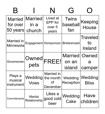 Couple's Mixer! Bingo Card