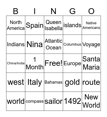 Columbus Bingo Card