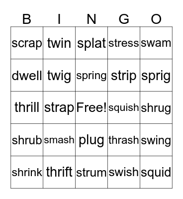 Trigraphs Bingo Card