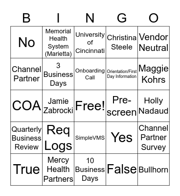 ProLink MSP Bingo Card