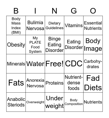Chapter 6 - Nutrition Review BINGO Card
