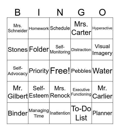 Executive Functioning Bingo! Bingo Card