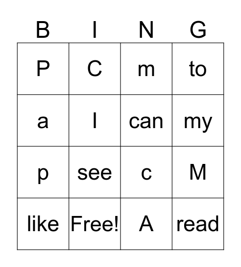 P     I     N     W     H     E     E     L Bingo Card