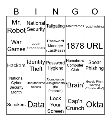 Security Awareness Bingo Card