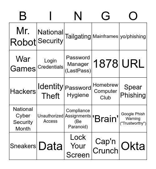 Security Awareness Bingo Card