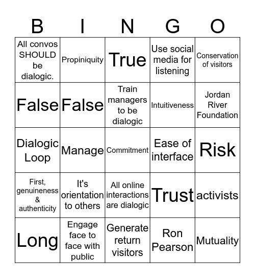 Dialogic Bingo Card