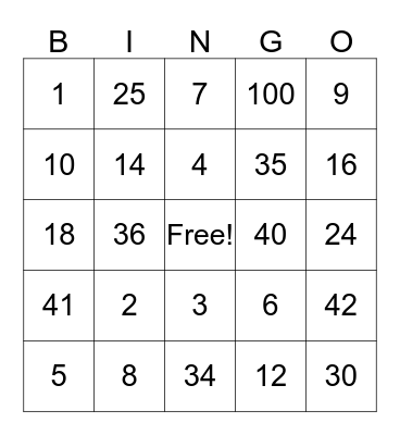 Multiplication and Division Bingo Card