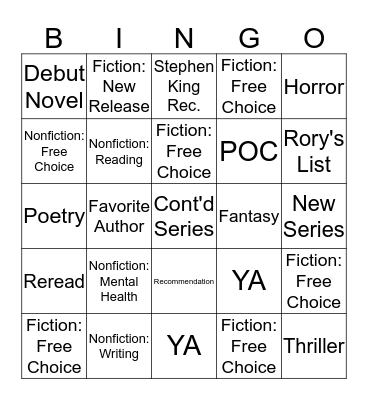 2020 Reading Bingo Card