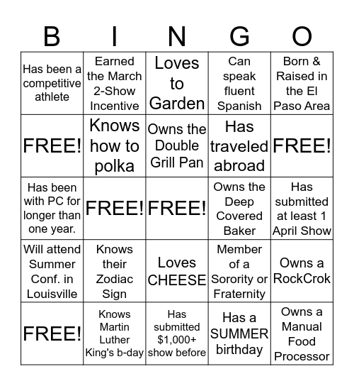 Human Scavenger Hunt Bingo Card