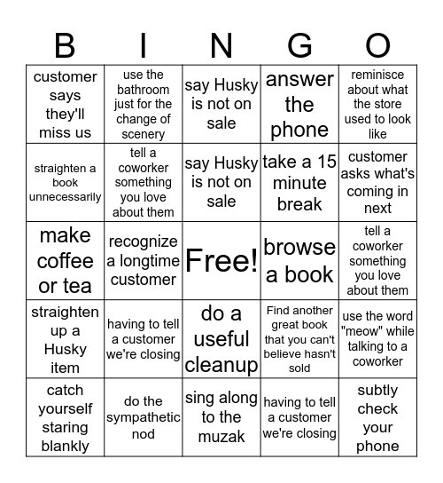 Bookstore Bingo Card