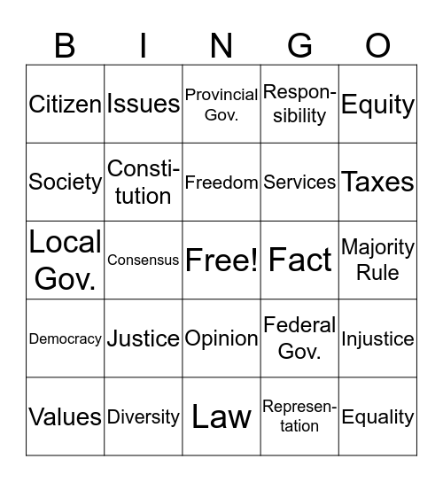 Social Studies Chapter 1 Bingo Card