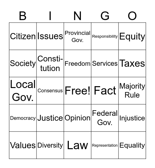 Social Studies Chapter 1 Bingo Card