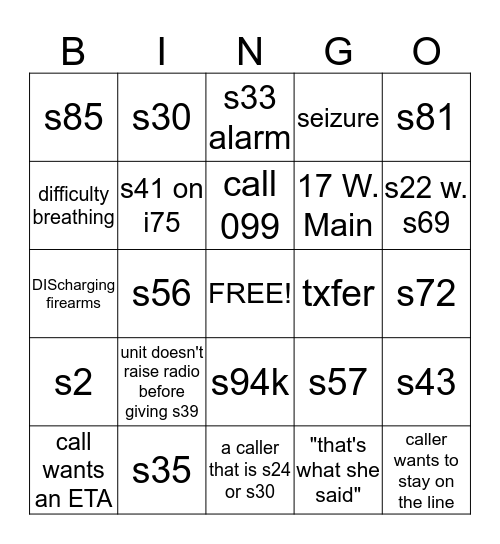 911 DISPATCHER BINGO Card