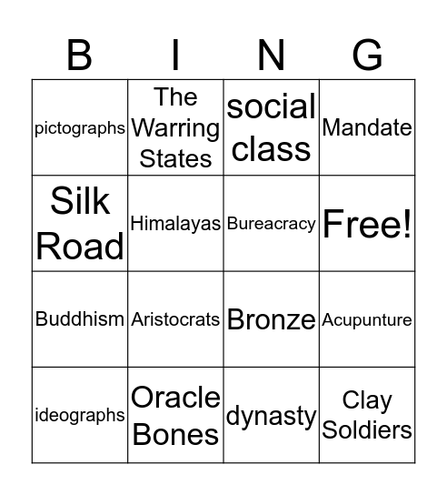 China Bingo Card