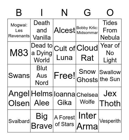 Roadburn 2020 Wishlist Bingo Card