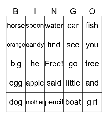 Edmark Bingo! (lessons 1-31) Bingo Card