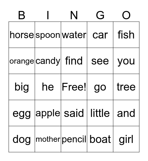 Edmark Bingo! (lessons 1-31) Bingo Card