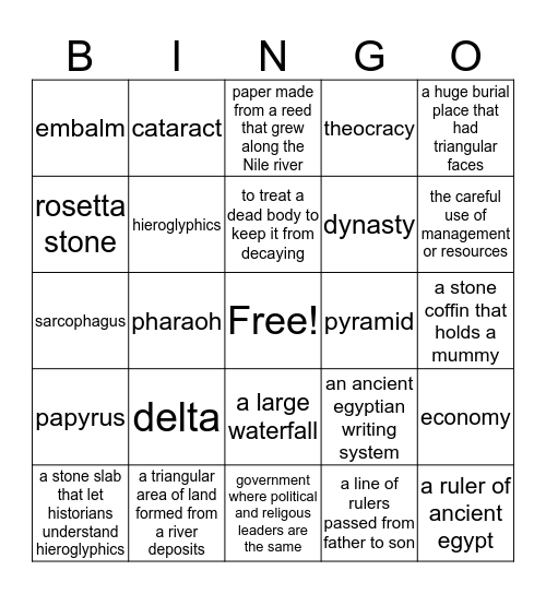 Egyptian Bingo Card