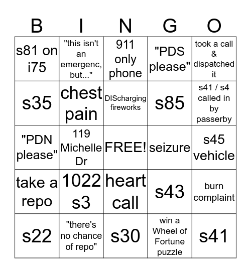 911 DISPATCHER BINGO Card