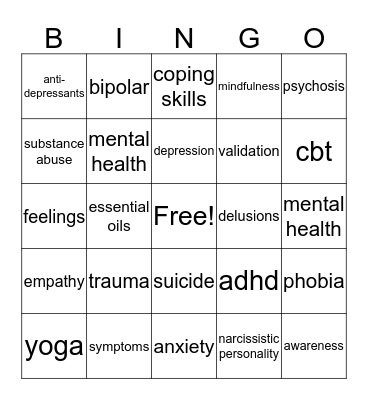 Mental Health Bingo Card