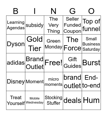 Americas Holiday Ops Kick-Off Bingo Card
