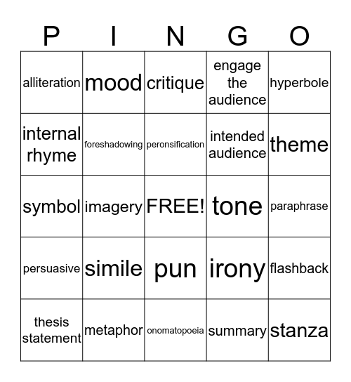 TCAP REVIEW Bingo Card