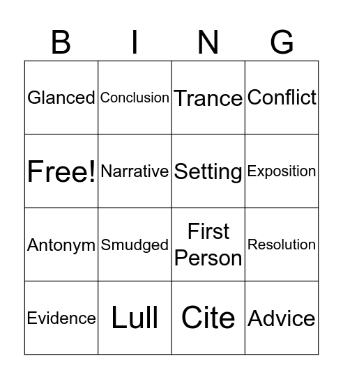 Vocabulary Bingo Card