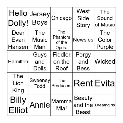 Musical Bingo Card